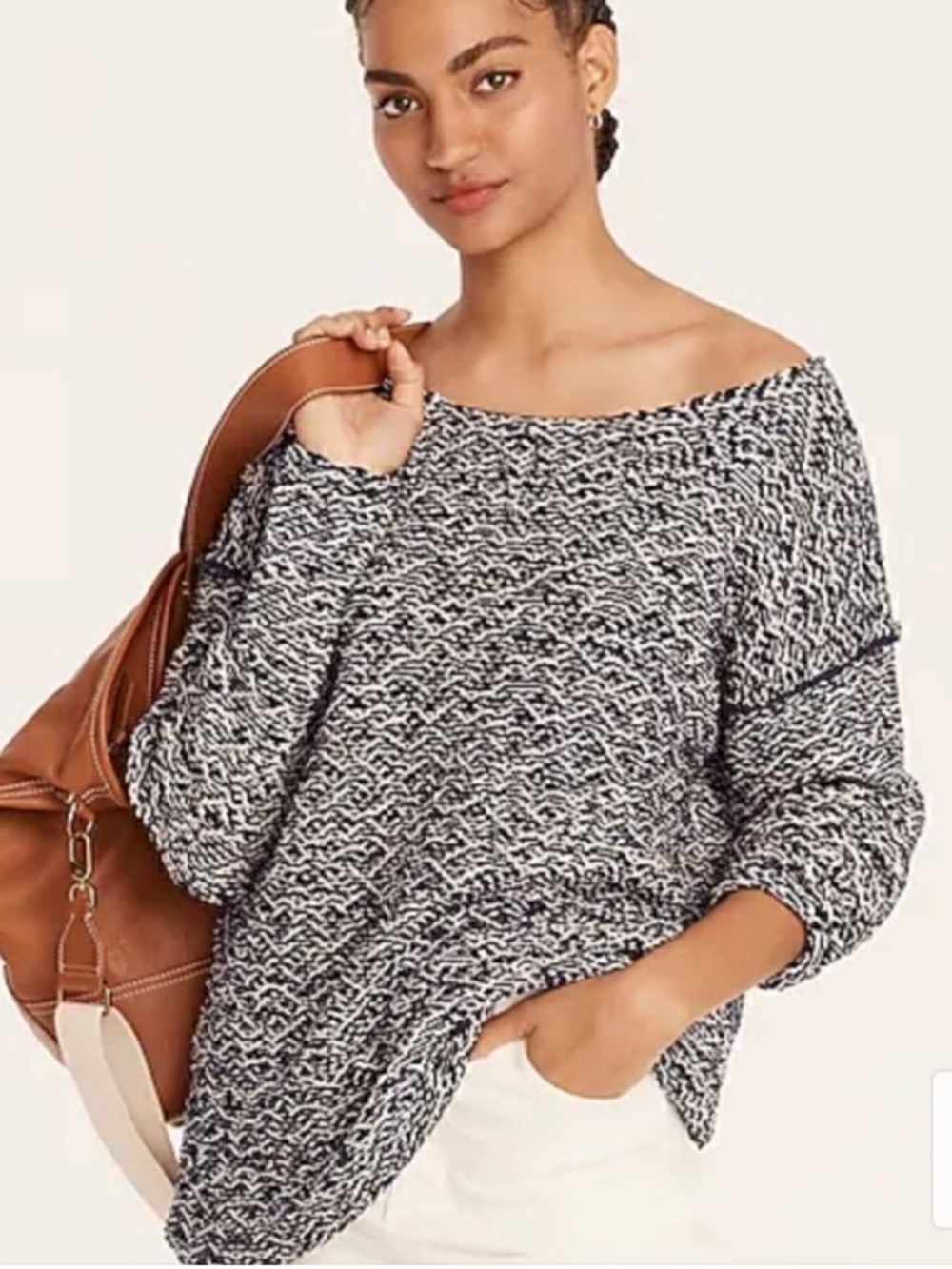 J. Crew Cotton Women’s Navy and White Marled Boatneck Sweater